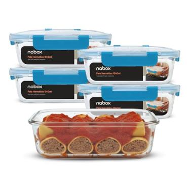 Imagem de Conjunto 5 Pote Vidro Hermético Trava Premium 1040ml Marmita (Azul)