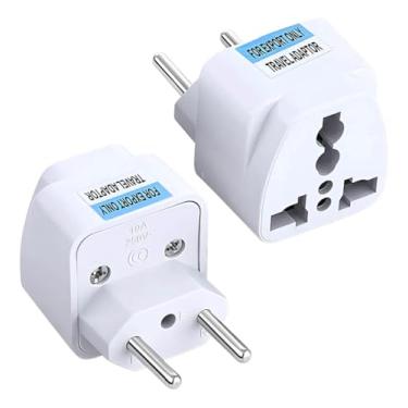 Imagem de Kit 2 Adaptadores de Tomada Universal Europa/UK para Brasil 10A 250V Bivolt (110V/220V), Plug Conversor de Padrão Elétrico Tipo N, Ideal para Viagens, Carregadores, Eletroportáteis e Eletrônicos
