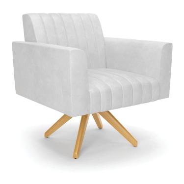 Imagem de Poltrona Giratória Viena Gomada Corano Branco Base De Madeira Ma30 - D'rossi