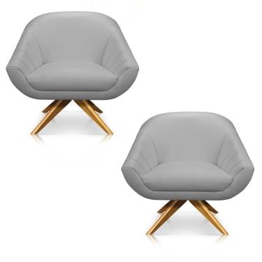 Imagem de Kit 02 Poltronas Giratória Giovana Corino Cinza Base Madeira