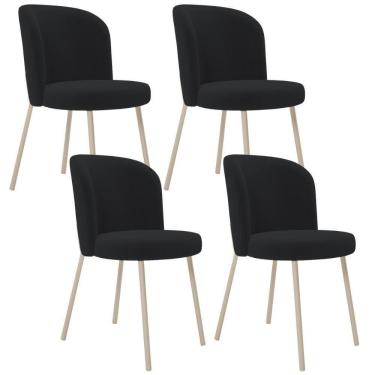 Imagem de Kit 04 Cadeiras Para Sala De Jantar Cozinha Estofada Gavi Arena L02 Bouclê Preto - Lyam Decor