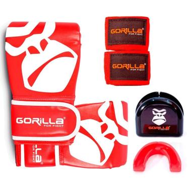 Imagem de Kit Luva Bate Saco Pro + Bandagem Elástica 3 Mts + Protetor Bucal PRO Moldável Com Capinha Gorilla-Unissex