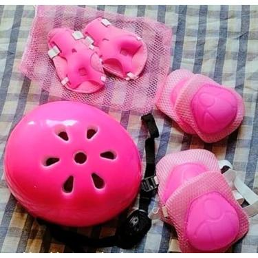 Imagem de Kit de Proteção Esportiva 7 Peças, Rosa, Capacete e Joelheiras com Cotoveleiras, Proteção para Patins e Skate