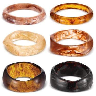 Imagem de HIYZI 6 pulseiras grossas de resina acrílica, pulseira geométrica, pulseira larga, acetato grosso, conjunto de joias para presente feminino, About 2.56 inches, Resina, acrílico, Sem Pedra Preciosa