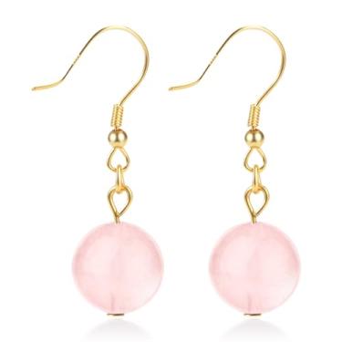 Imagem de Brincos de cristal femininos pendentes de 10 mm, brincos de contas redondas para mulheres, brincos de pedra natural, joias de pedras preciosas, presente para mulheres, 0.4 Inches, Cristal Prata