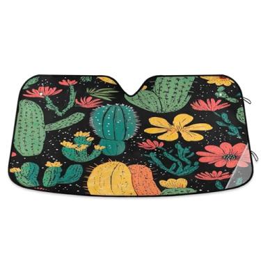 Imagem de SEHANY Pára-brisa de carro cacto planta verde para-sol dobrável janela frontal protetor de viseira solar para carro, SUV, caminhão - Mantenha o veículo fresco, 137 x 81,5 polegadas