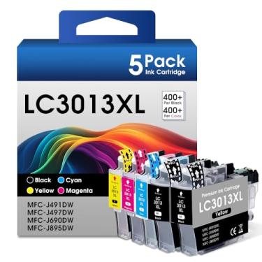 Imagem de INKMATE Cartuchos de tinta LC3013XL de substituição para impressora Brother LC3013 XL LC3011 LC3013BK para impressora Brother MFC-J497DW MFC-J491DW MFC-J895DW MFC-J690DW (BK/C/M/Y, pacote com 5)