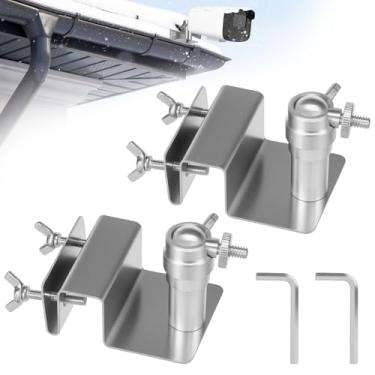 Imagem de Suporte de calha para painel solar de anel e câmeras de segurança - 2 peças de suporte ajustável de aço inoxidável, sem instalação de perfuração compatível com dispositivos de rosca de 0,65 cm, fácil
