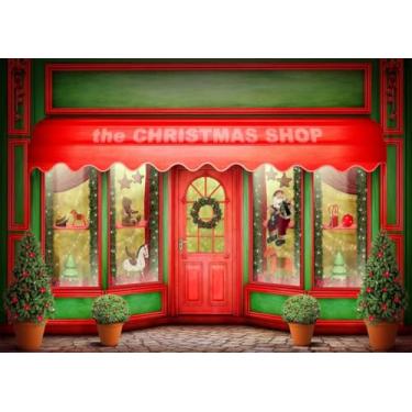 Imagem de CORFOTO Tecido 3 x 2,4 m Feliz Natal Pano de fundo janela de loja Papai Noel brinquedo urso festival ano novo chá de bebê festa de aniversário fundo cabine de fotos adereços de vídeo