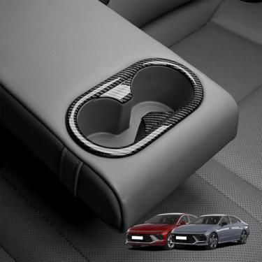 Imagem de Capa de painel de apoio de braço central traseiro, suporte de copo traseiro capa protetora para painel acessórios de acabamento interno, compatível com acessórios Hyundai Sonata 2025 (padrão de fibra