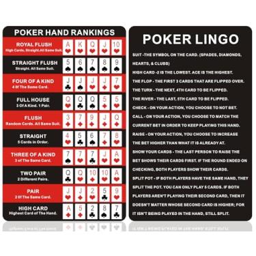 Imagem de SMOQYKBW 4 PCS Poker Hand Rankings Chart Rules Cheat Sheet Cards Poker Hands Ranking Card Principiantes Guia de referência rápida para Texas Hold 8,5 x 5,3 cm