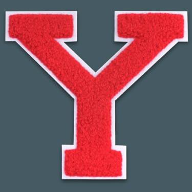 Imagem de QianSiLi Adesivos de letras universitárias de chenille vermelho de 15 cm, letras grandes para jaquetas Letterman, moletons com capuz, mochilas, coletes, roupas, adesivos individuais de letra Y