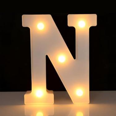 Imagem de Letreiro de LED com letra N iluminado, letra alfabeto iluminado para decoração de casa, decorações de festa de casamento de aniversário - N branco