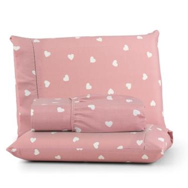 Imagem de Jogo de Lençol 200 Fios Algodão Estampa Borboletas – King, Queen, Casal e Solteiro(CORAÇÃO BRANCO,PADRÃO 3-PEÇAS)