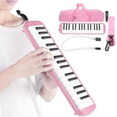 Imagem de Ejoyous Melódica de 32 Teclas Com Bolsa de Transporte, Instrumento Musical de Teclado de Piano de Ar Com Bocal Curto Maçarico Macio para Iniciantes, Educação Musical (Rosa)