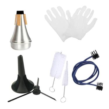 Imagem de MotiveTech Kit de limpeza para trompete com escova, suporte dobrável e luvas para amantes da música jazz.