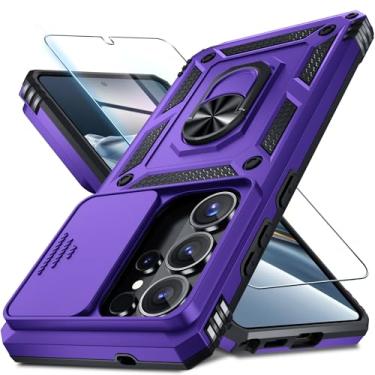 Imagem de Janmitta Compatível com Samsung Galaxy S26 Ultra, capa de lente de câmera deslizante embutida + protetor de tela + suporte de anel de dedo, capa de telefone de corpo inteiro resistente à prova de