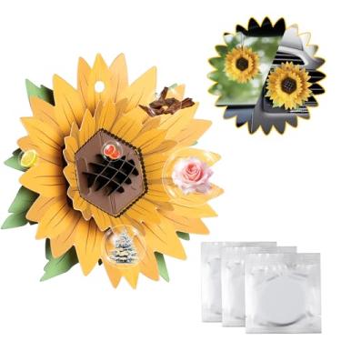 Imagem de Purificadores de ar de carro suspensos, clipe de ventilação de aromatizador de carro de girassol com 3 pastilhas de refil de fragrância (Freesia)