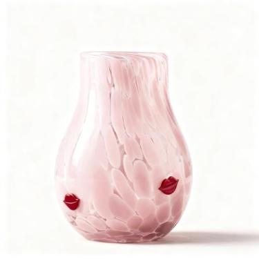 Imagem de Skylety Vaso de vidro com ícone de dia dos namorados, lábios vermelhos, preto, ícone XO, vaso de flores 14 x 10 cm, mesa soprada à mão, centro de mesa para ele/ela, presente de inauguração de casa