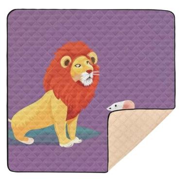 Imagem de Qilmy Tapete de brinquedo de bebê leão e rato 127 cm x 127 cm, tapete macio à prova d'água para bebês pequenas, tapete antiderrapante lavável para cercadinho