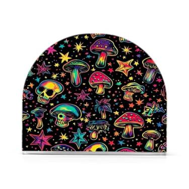 Imagem de JUZIHAI Porta-guardanapos coloridos de caveiras de cogumelos para mesa dispensador de guardanapo de acrílico para mesa suporte de lenços independente para cozinha sala de jantar bar festa decoração de