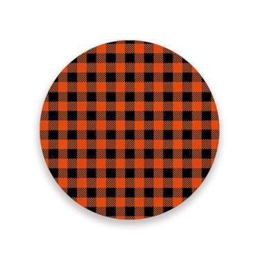 Imagem de JUZIHAI Conjunto de 4 porta-copos xadrez de búfalo de Halloween, porta-copos redondos de pedra de cerâmica absorvente de 9 cm com base de cortiça, tapete de proteção de mesa para cozinha, bar