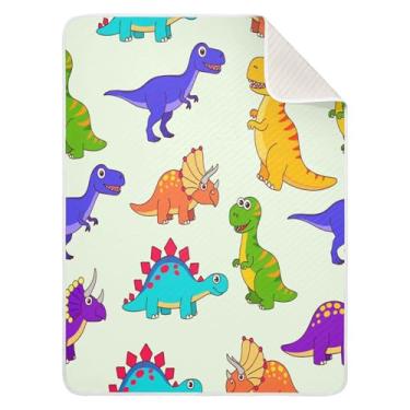 Imagem de Qilmy Cobertor de bebê Rainbow Dinos 76 x 101 cm, cobertor infantil de algodão macio para meninos e meninas, cobertor leve e quente para bebês de berço, carrinho de bebê, soneca, recém-nascido