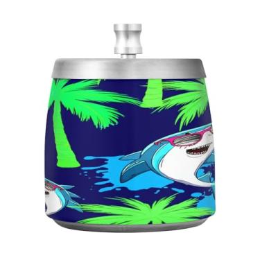 Imagem de Qilmy Cinzeiro de aço inoxidável Shark Palm com tampa - Cinzeiro de cigarro à prova de vento sem cheiro sem fumaça para casa, escritório, carro, pátio, varanda (uso interno e externo)