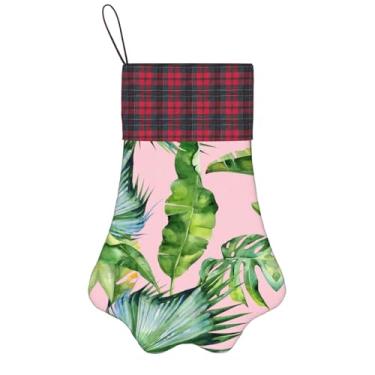 Imagem de SKKNT Meias de Natal com estampa de folhas de bananeira frescas para animais de estimação, decoração de Natal, cães, gatos, árvores, doces, presente, conveniente