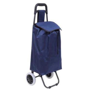 Imagem de Carrinho de Compras Dobrável Reforçado com Rodas – Carrinho de Mercado, Suporta até 30kg(Azul)
