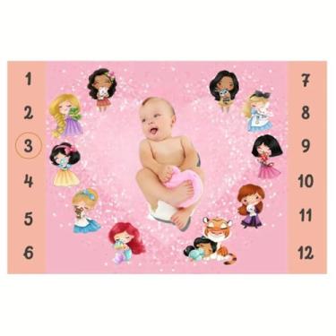 Imagem de Lençol Cenário Foto Mêsversário Princesas - Minha Estrelinha Fundo Fotográfico, Registro Mensal, Estampa Temática, Acompanha Marcador para Meses