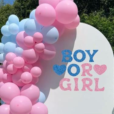 Imagem de TONIFUL Banner de menino ou menina, placa de revelação de gênero para pano de fundo, faixa de feltro com glitter inclui cola de pontos, perfeita para decoração de parede, fundo de arco, pano de fundo