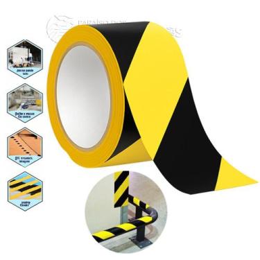 Imagem de Fita Adesiva de Demarcação Zebrada 48mm x 15m PVC para Áreas de Risco 