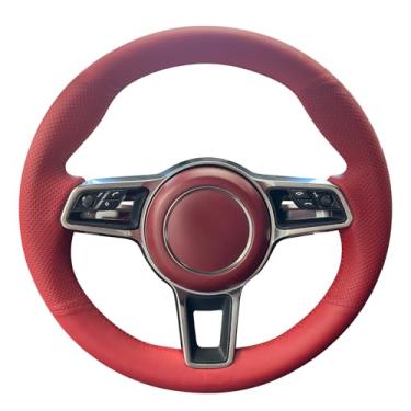 Imagem de MEWANT Capa de volante de carro costurada à mão para Porsche 718 Boxster 2016-2022/718 Cayman 2017-2022 / Cayenne 2014-2022/Panamera/Macan / 911 2015-2019/918 Spyder