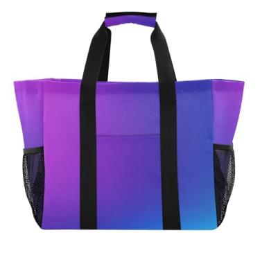 Imagem de ODAWA Bolsas de praia grandes duráveis e transparentes roxas gradientes - Sacola de lona dobrável com bolsos com zíper