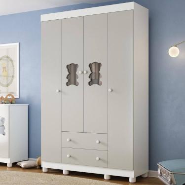 Imagem de Guarda-roupa Infantil 122cm com Vidro 4 Portas e 2 Gavetas Fofura Multimóveis MP4483