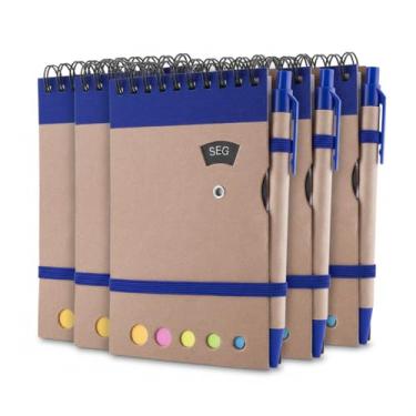 Imagem de Mini Caderno Espiral, Capa em Papel Kraft, 70 Folhas Pautadas, com Blocos Adesivos Coloridos, Caneta e Disco Rotativo dos Dias da Semana, 14,5x9cm (5, Azul)