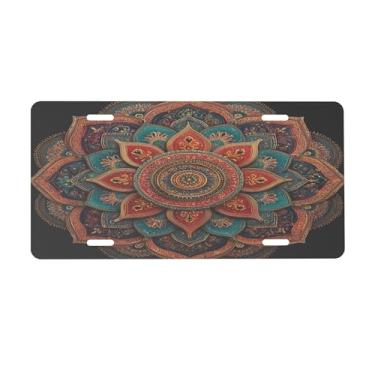 Imagem de Elegante mandala retrô placa de licença para frente do carro placas de carro alumínio metal adequado para caminhão, placa de porta de carro, bar, café, acessórios automotivos para homens e mulheres 15