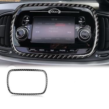 Imagem de FINMOKAL Adesivo de acabamento de moldura de painel de navegação de painel de navegação de carro de fibra de carbono compatível com Fiat 500 2010-2015 (preto)