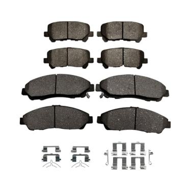 Imagem de PM Auto Pastilhas de freio de cerâmica dianteiras-traseiras para Honda Pilot 2009-2011, conjunto de 8 pastilhas de freio de cerâmica