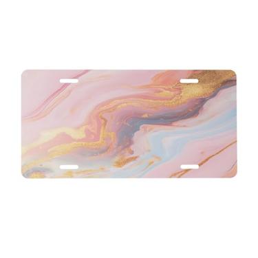 Imagem de Placa de licença de mármore rosa dourado para frente do carro placas de carro metal de alumínio adequado para caminhão, placa de porta de carro, bar, café, acessórios automotivos para homens e