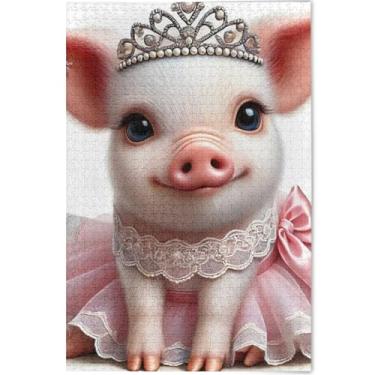 Imagem de Princesa porca fofo floral personalizado adulto 1000 peças quebra-cabeças amigos família jogos presentes cena inverno cenários arte floral, 75 cm x 50 cm