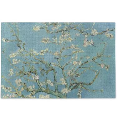 Imagem de Quebra-cabeça de flor de amendoeira Vangogh 1000 peças decoração de pintura de animais adultos quebra-cabeça exclusivo presentes de elefantes brancos personalizados, quebra-cabeça, 75 x 50 cm