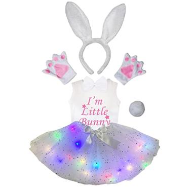 Imagem de Petitebella I'm Little Bunny Shirt Headband Tutu 6pc Girl Costume 1-8y (White LED, 1-2 Years)