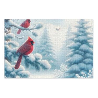 Imagem de Quebra-cabeças de 1.000 peças para adultos, família, brinquedo, arte, personalizado, natureza, cardeais, inverno, amigos, família, jogos, presentes, 75 x 40 cm