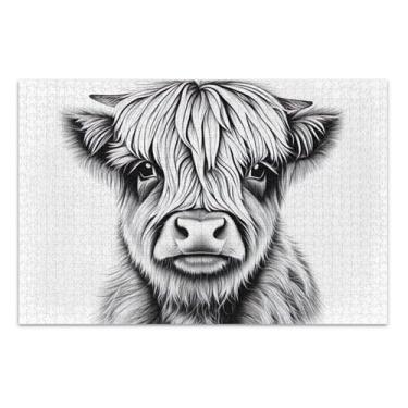 Imagem de Cute Highland Cow Vintage Farm 1000 peças quebra-cabeças para adultos decoração de casa arte personalizada divertido quebra-cabeça rígido amigos família jogos presentes, 75 x 40 centímetros