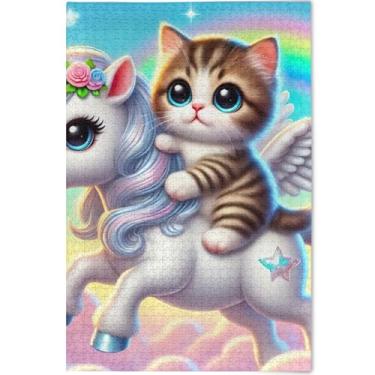 Imagem de Quebra-cabeças personalizados gatinho unicórnio gato 1000 peças para adultos presentes para elefante branco jogo natureza quebra-cabeças arte animal impressão, 75 cm x 50 cm