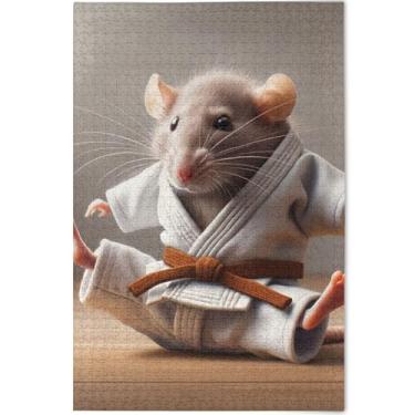 Imagem de Quebra-cabeça de rato de karatê de rato personalizado para adultos, 500 peças, decoração de casa, arte exclusiva, presentes de jogos para amigos, família, 52 x 37,8 cm
