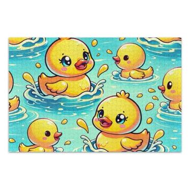 Imagem de Quebra-cabeça fofo de pato amarelo para natação, 500 peças para adultos, família, brinquedo, arte, quebra-cabeça rígido para adultos, família, presentes de elefante branco, 51 x 35 cm
