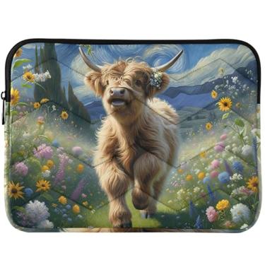 Imagem de Capa protetora para notebook personalizada primavera floral highland vaca vaca bezerro para laptop MacBook Air capa protetora 13 polegadas universal 13-14 polegadas